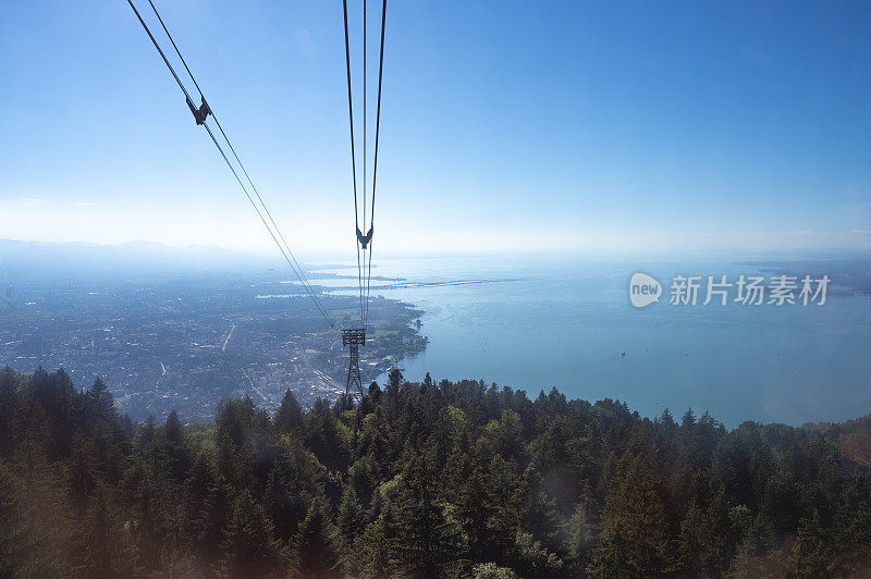 View on Bregenz from the Pfänder cable car Pfänderbahn in the Vorarlberg Alps in Austria during summer